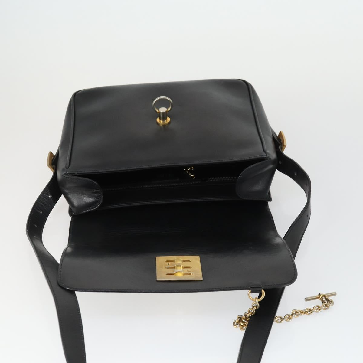 CELINE Shoulder Bag Leather Black Gold Auth hk3373