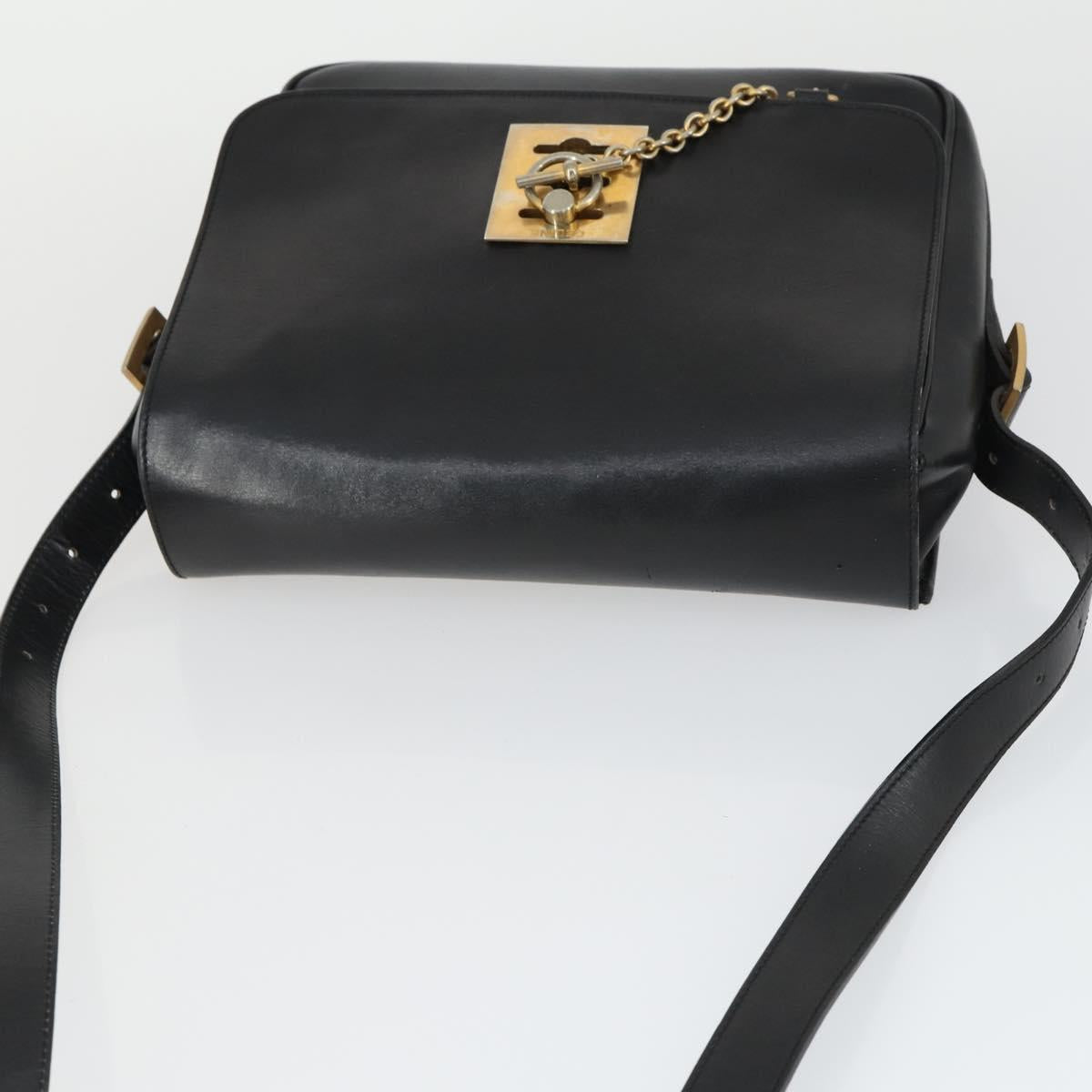 CELINE Shoulder Bag Leather Black Gold Auth hk3373