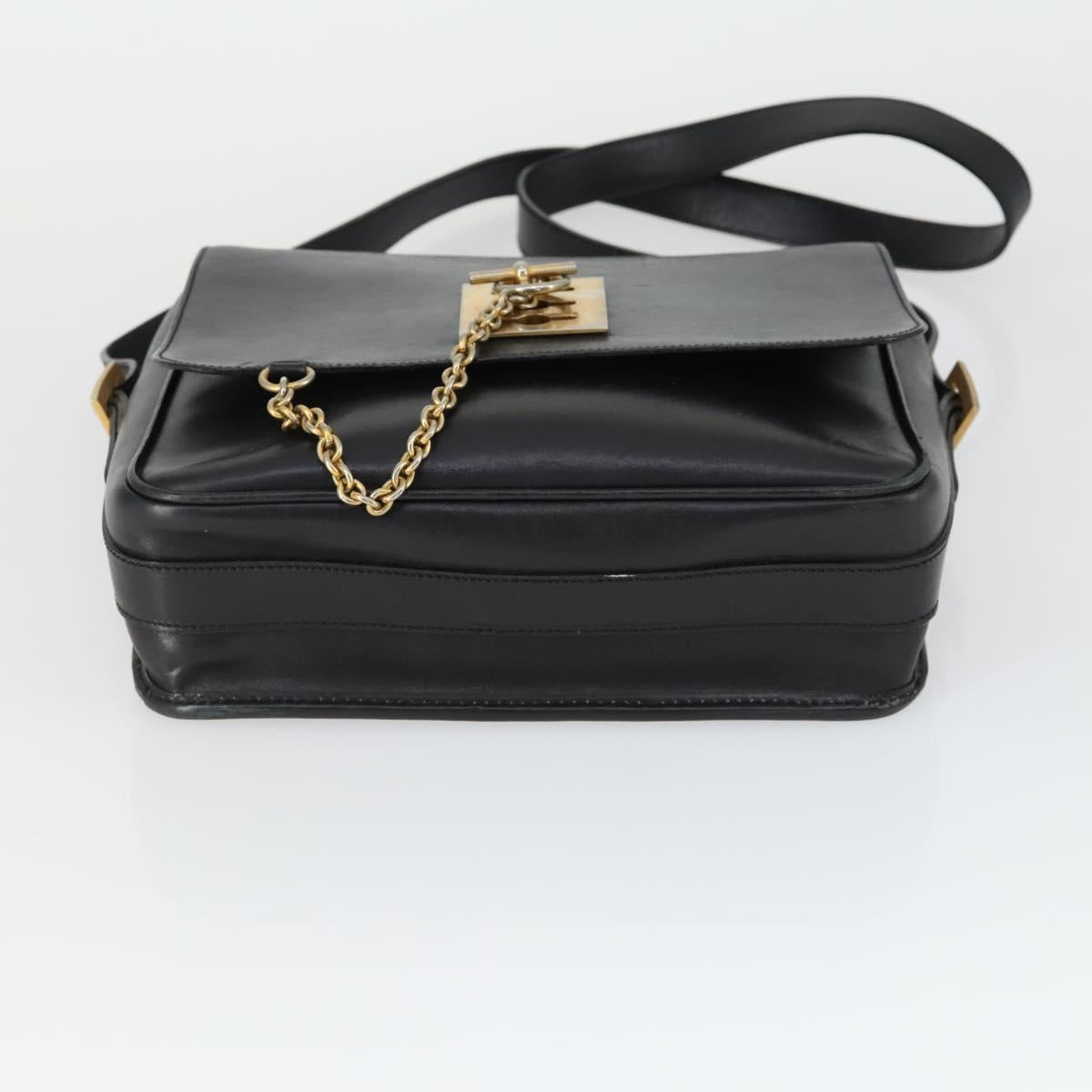 CELINE Shoulder Bag Leather Black Gold Auth hk3373