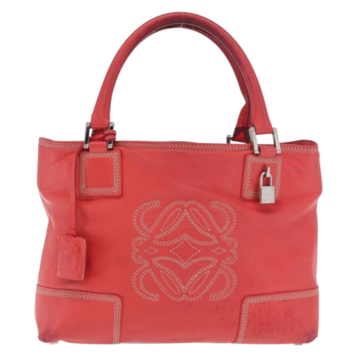 LOEWE Anagram Americana 28 Hand Bag Leather Red Silver Auth hk3375