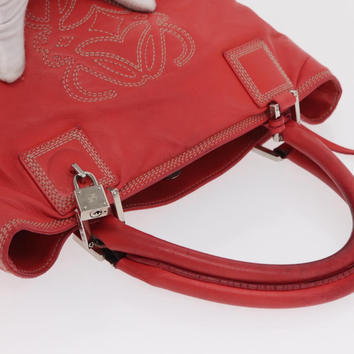 LOEWE Anagram Americana 28 Hand Bag Leather Red Silver Auth hk3375