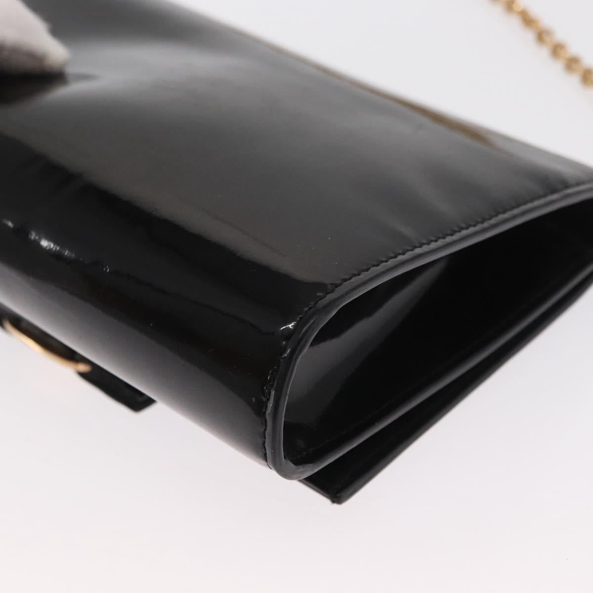 Salvatore Ferragamo Vala Chain Bag Patent leather Black Gold Auth hk3377