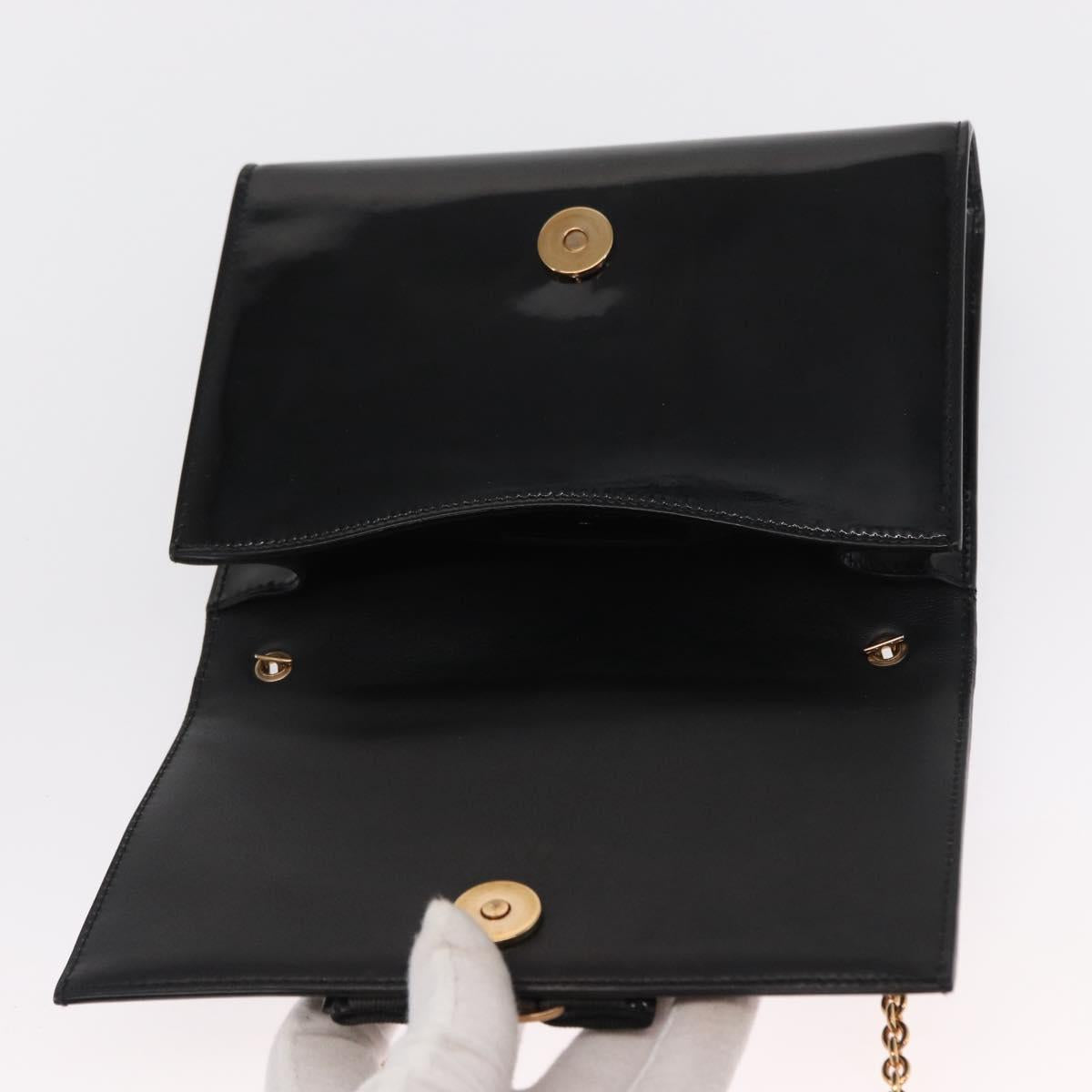 Salvatore Ferragamo Vala Chain Bag Patent leather Black Gold Auth hk3377