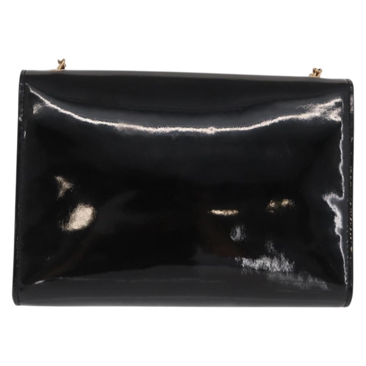 Salvatore Ferragamo Vala Chain Bag Patent leather Black Gold Auth hk3377