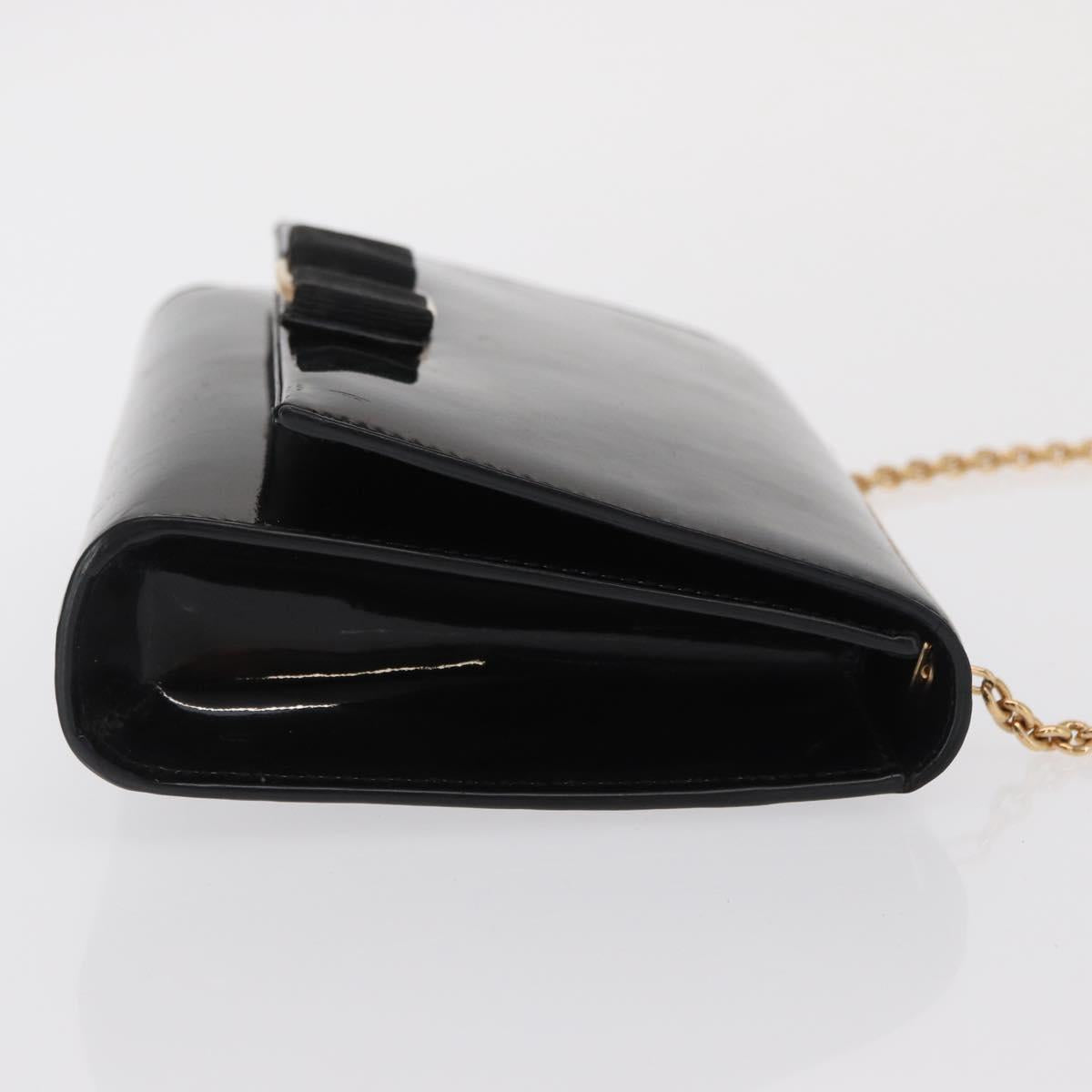 Salvatore Ferragamo Vala Chain Bag Patent leather Black Gold Auth hk3377