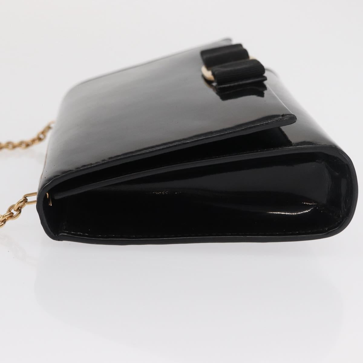 Salvatore Ferragamo Vala Chain Bag Patent leather Black Gold Auth hk3377