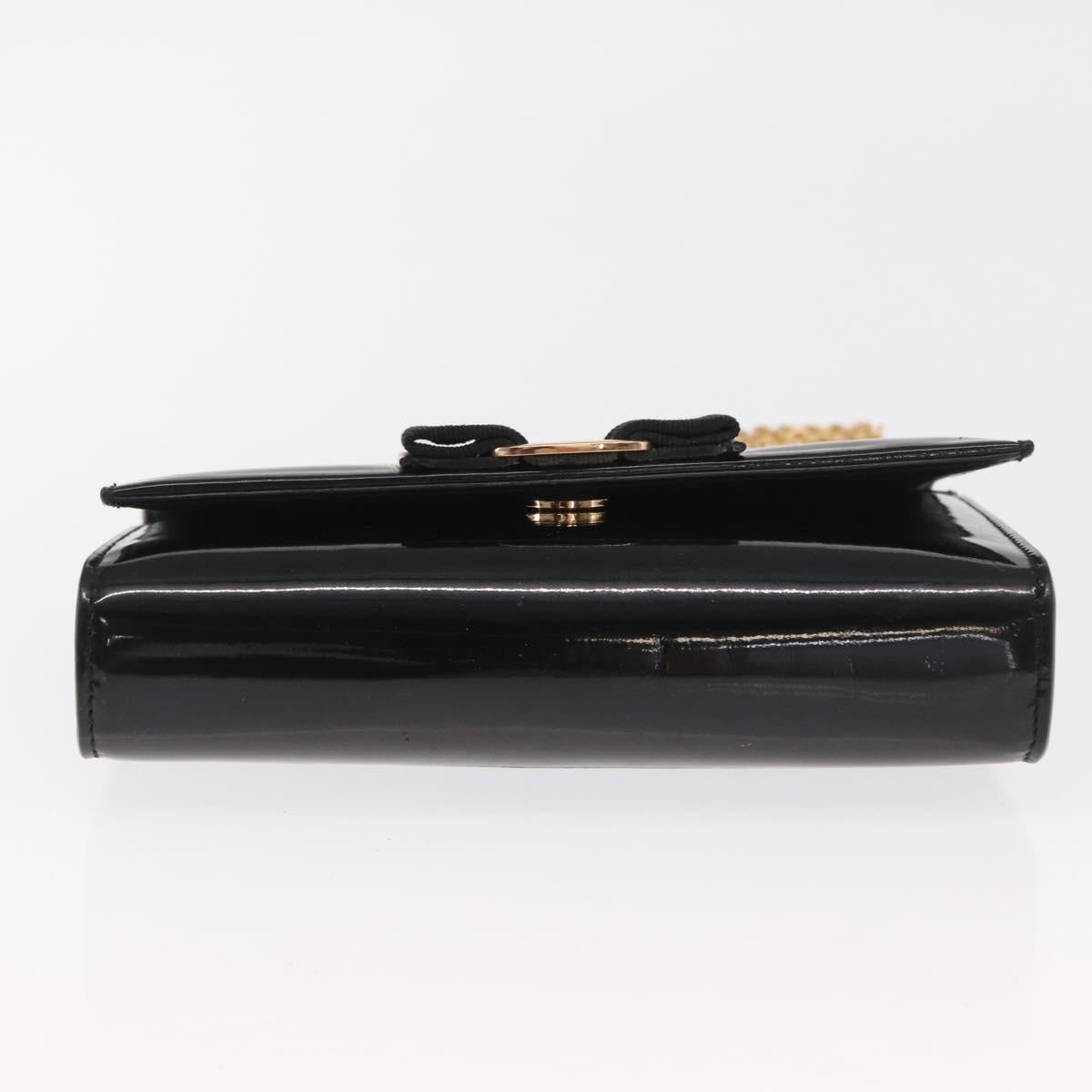 Salvatore Ferragamo Vala Chain Bag Patent leather Black Gold Auth hk3377