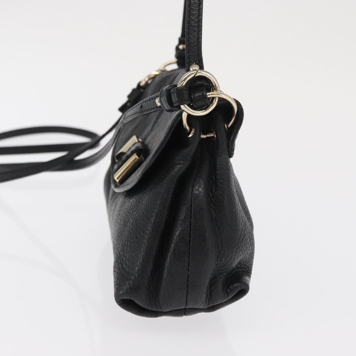 Chloe Lily Shoulder Bag Leather Black Gold Auth hk3380