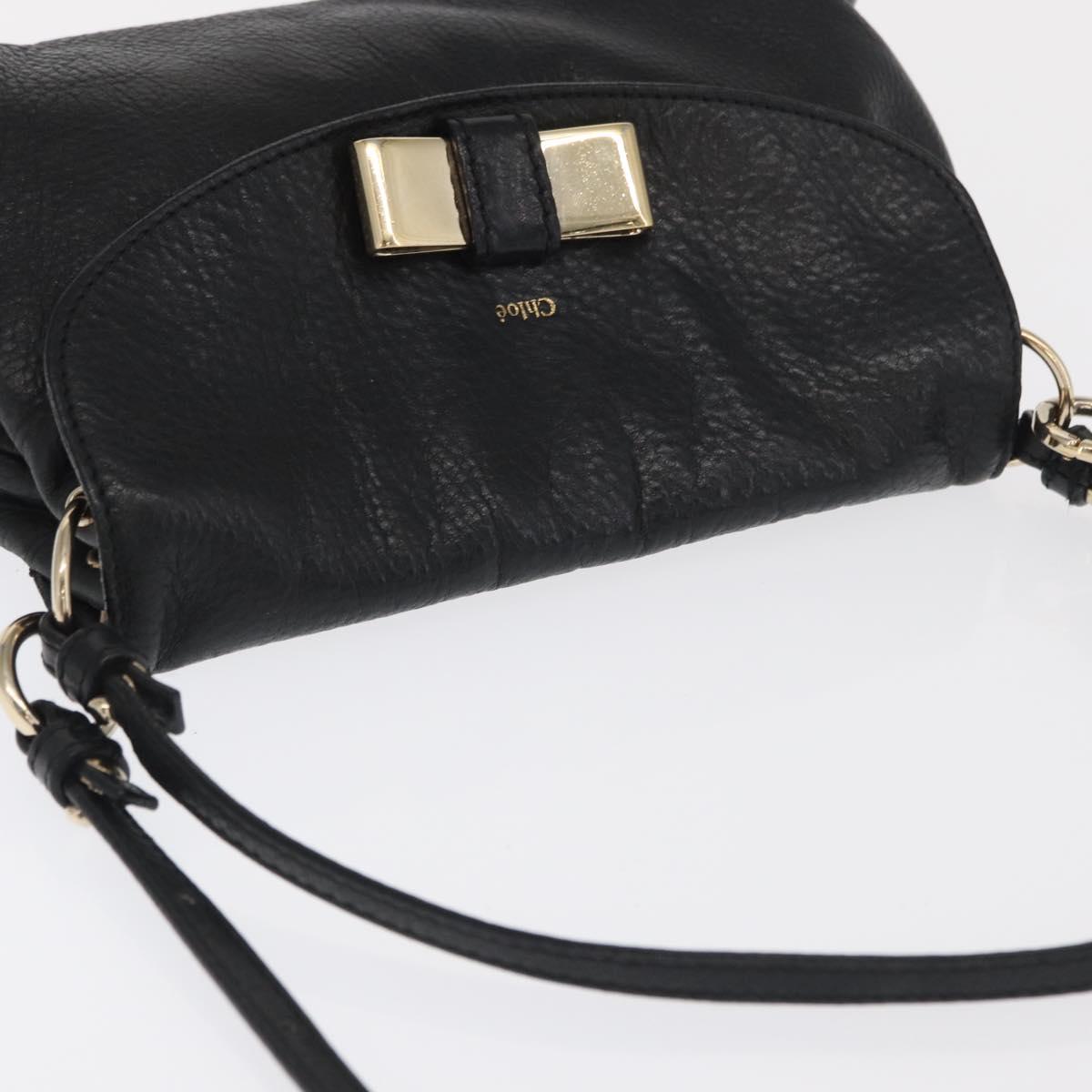 Chloe Lily Shoulder Bag Leather Black Gold Auth hk3380