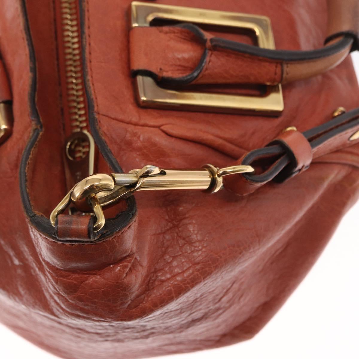 Chloe Etel Hand Bag Leather 2way Brown Gold Auth hk3381