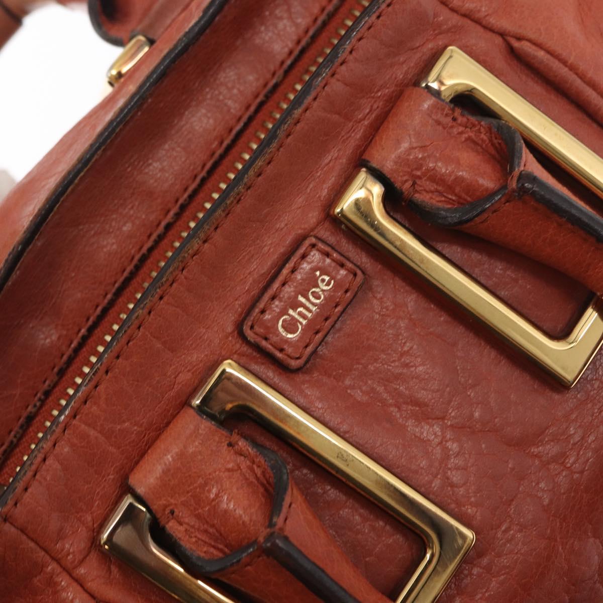 Chloe Etel Hand Bag Leather 2way Brown Gold Auth hk3381