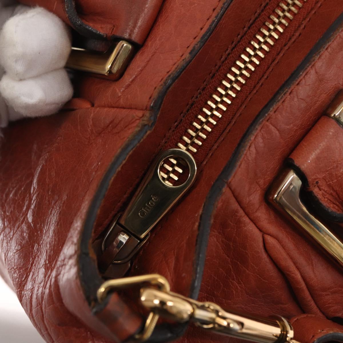 Chloe Etel Hand Bag Leather 2way Brown Gold Auth hk3381