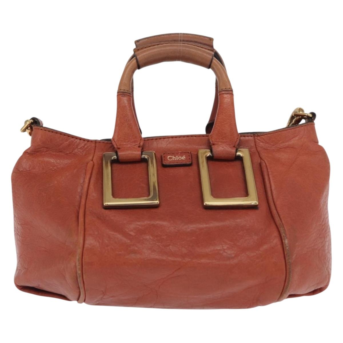 Chloe Etel Hand Bag Leather 2way Brown Gold Auth hk3381