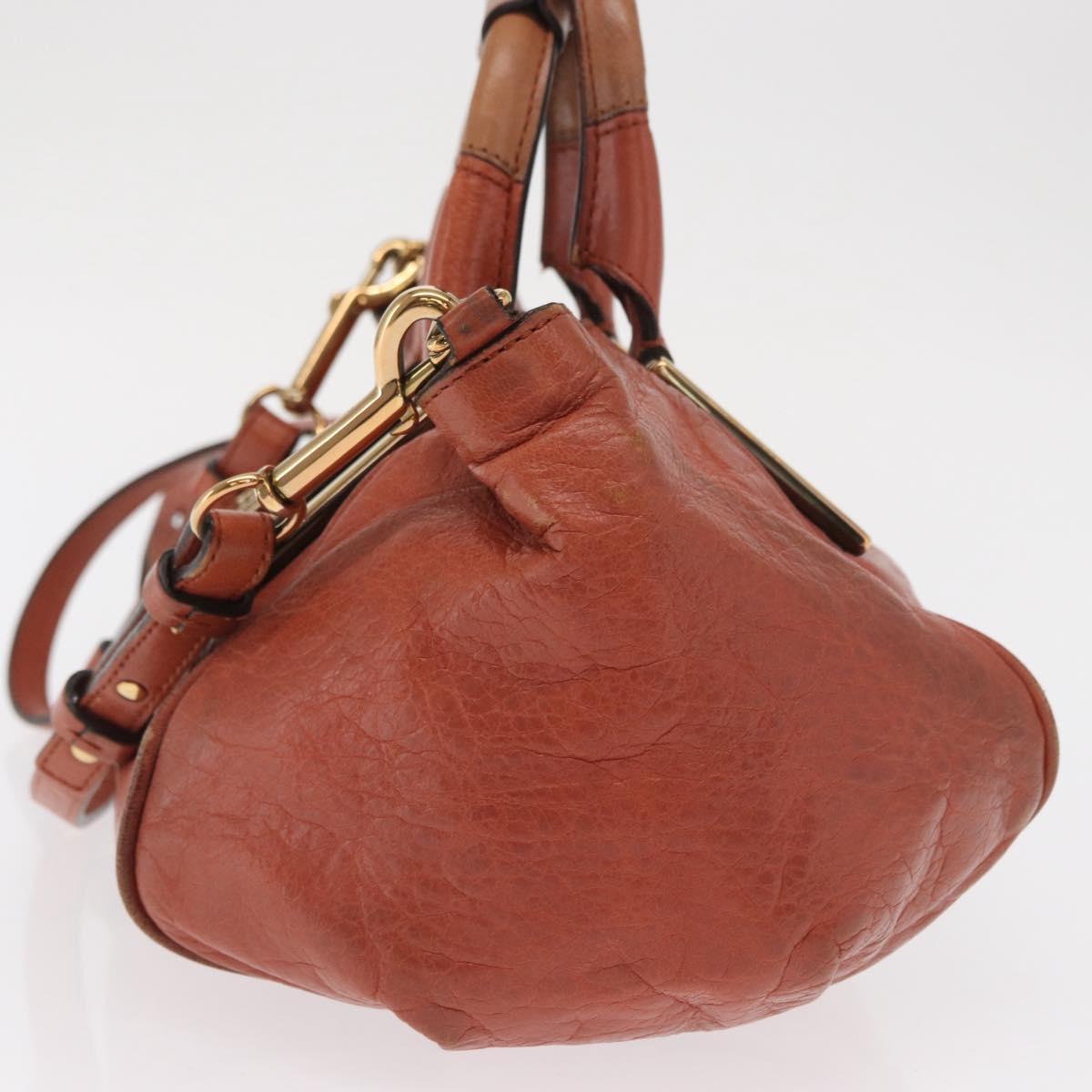 Chloe Etel Hand Bag Leather 2way Brown Gold Auth hk3381