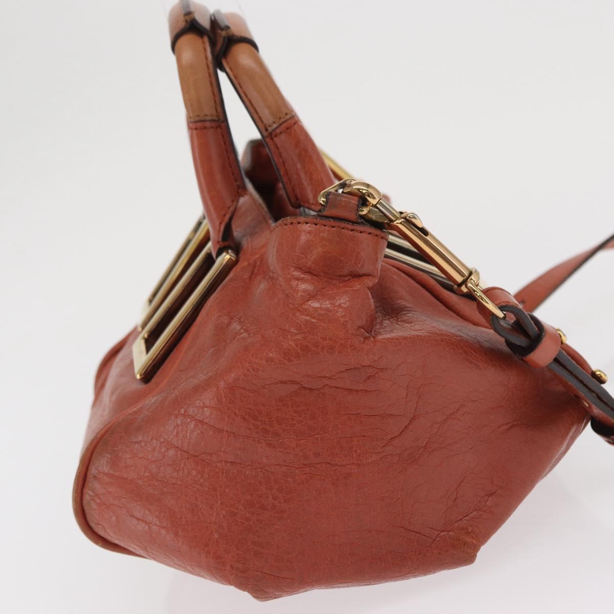 Chloe Etel Hand Bag Leather 2way Brown Gold Auth hk3381