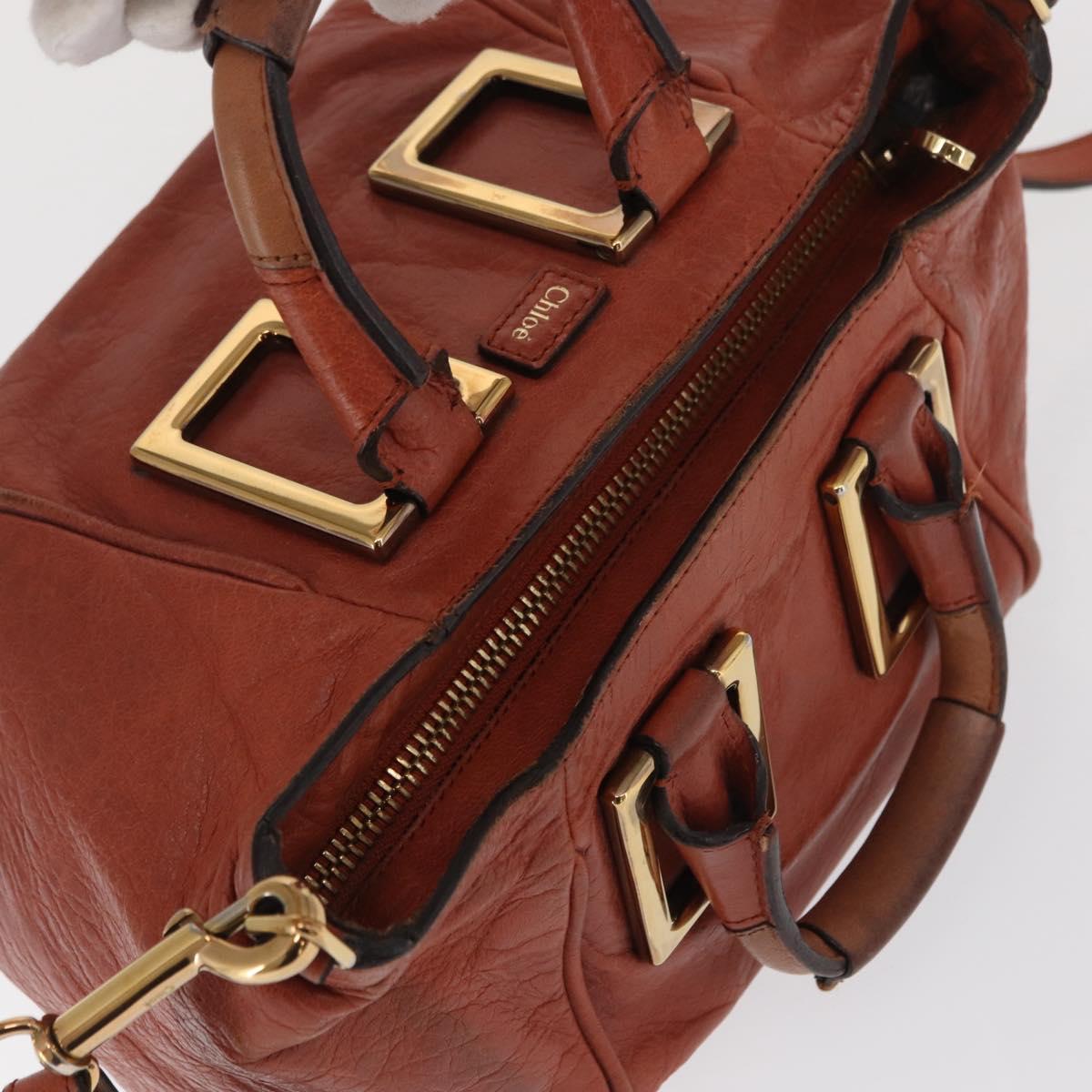 Chloe Etel Hand Bag Leather 2way Brown Gold Auth hk3381