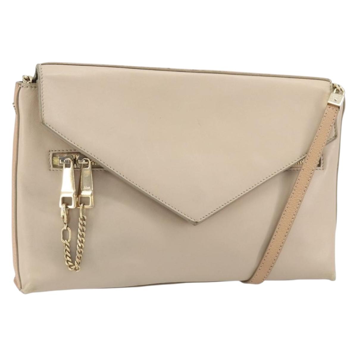 Chloe Kathy Shoulder Bag Leather Beige Gold Auth hk3382