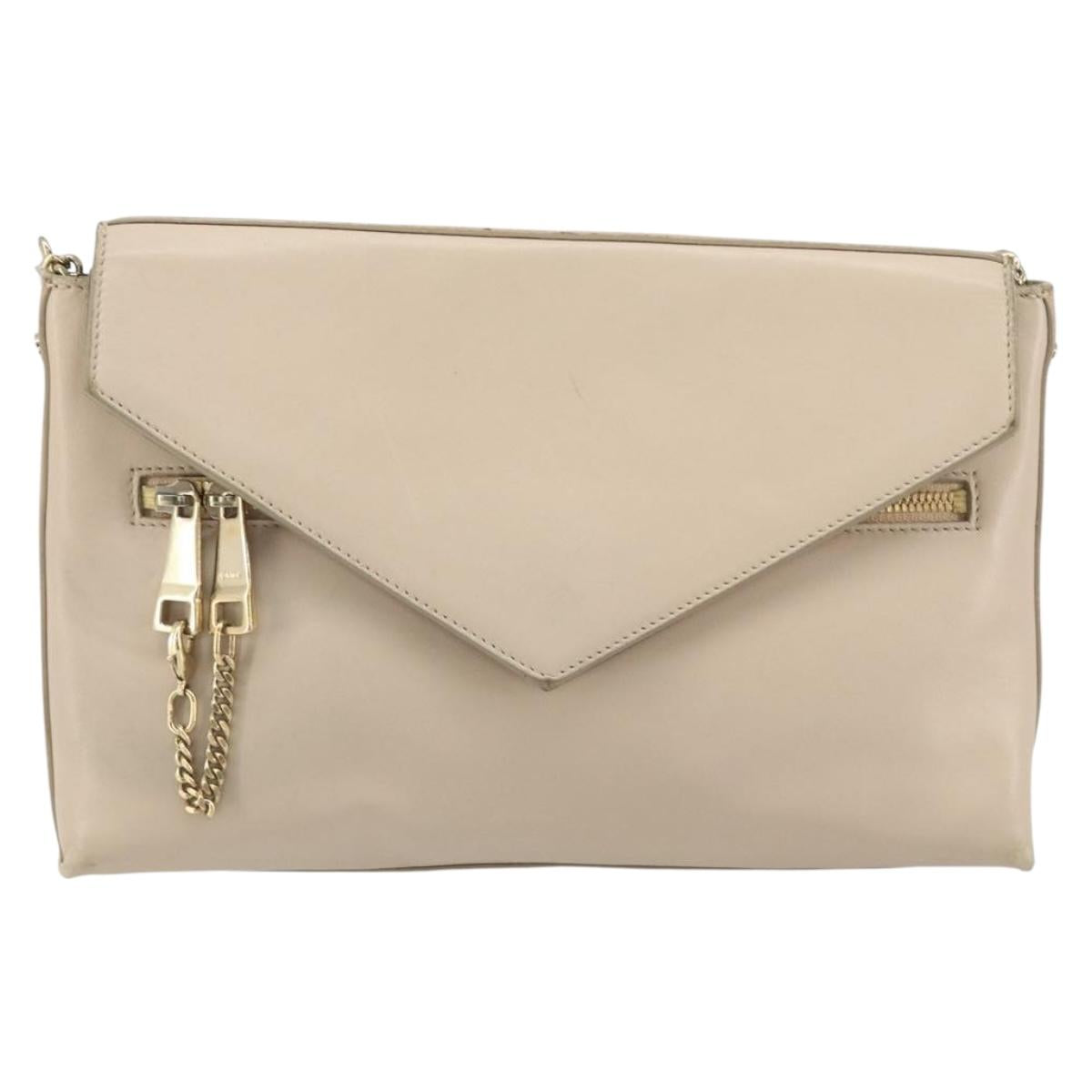 Chloe Kathy Shoulder Bag Leather Beige Gold Auth hk3382