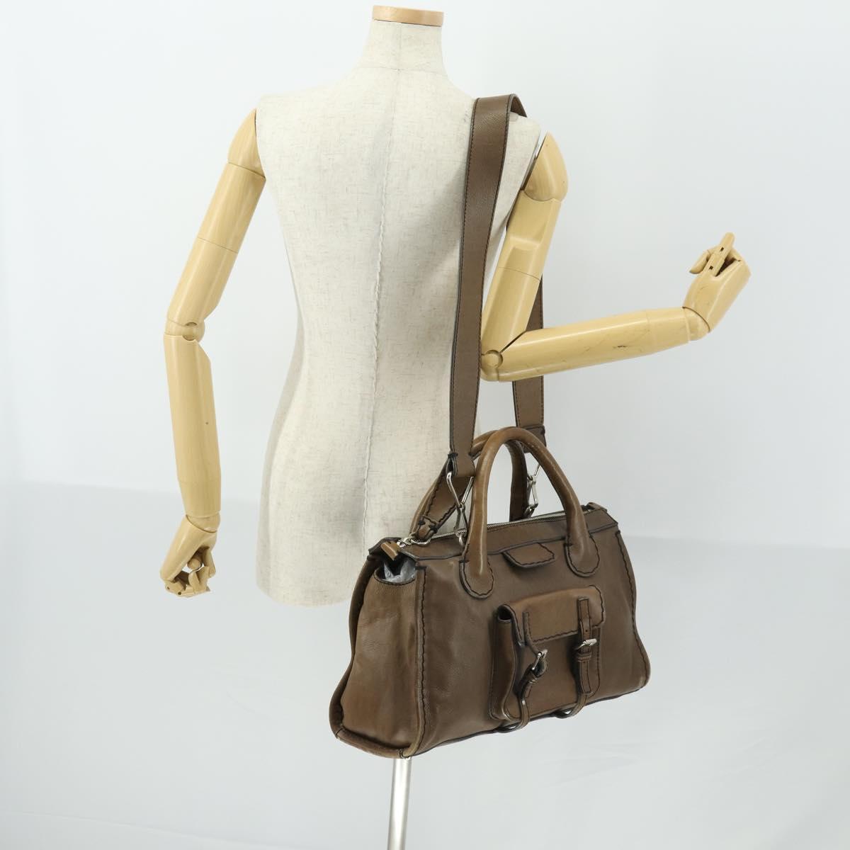 Chloe Edith Hand Bag Leather 2way Brown Silver Auth hk3383