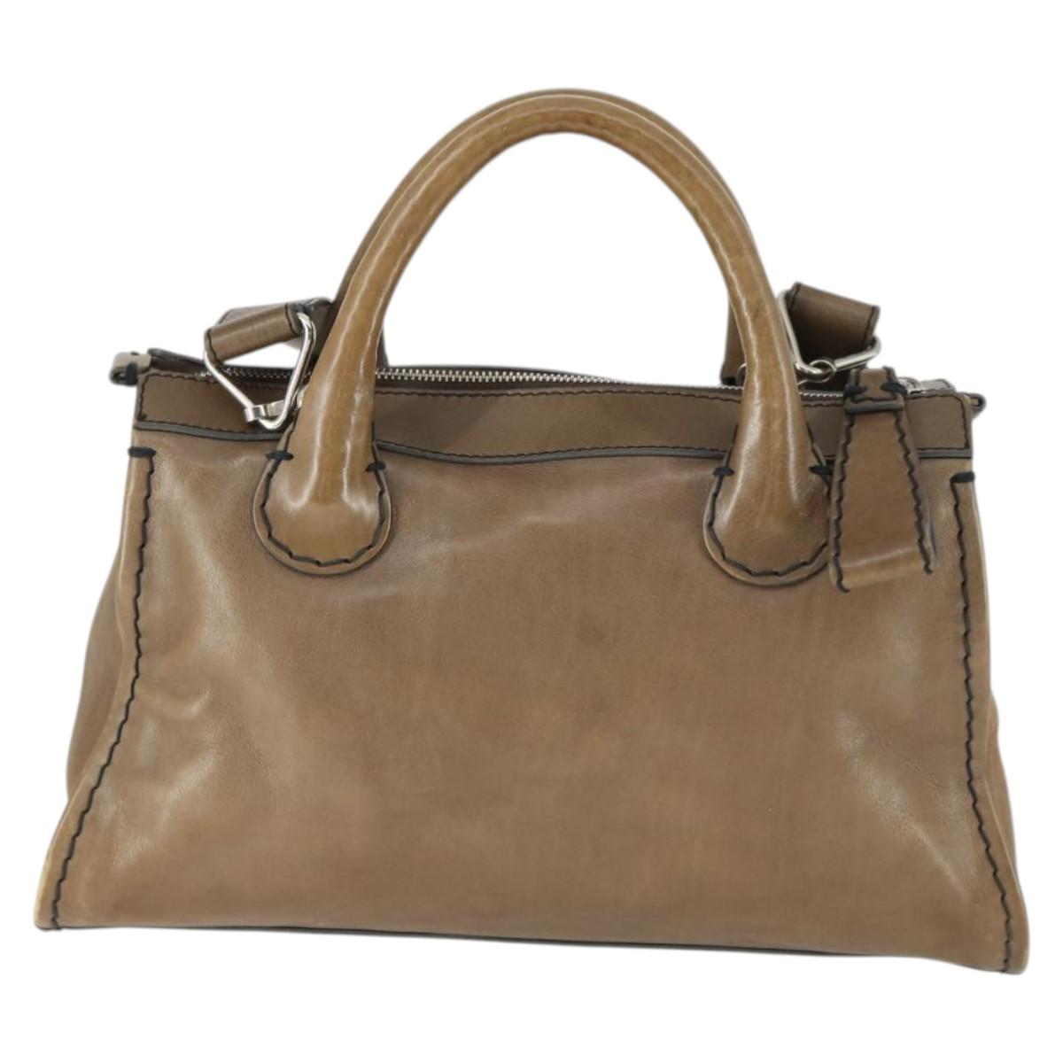 Chloe Edith Hand Bag Leather 2way Brown Silver Auth hk3383