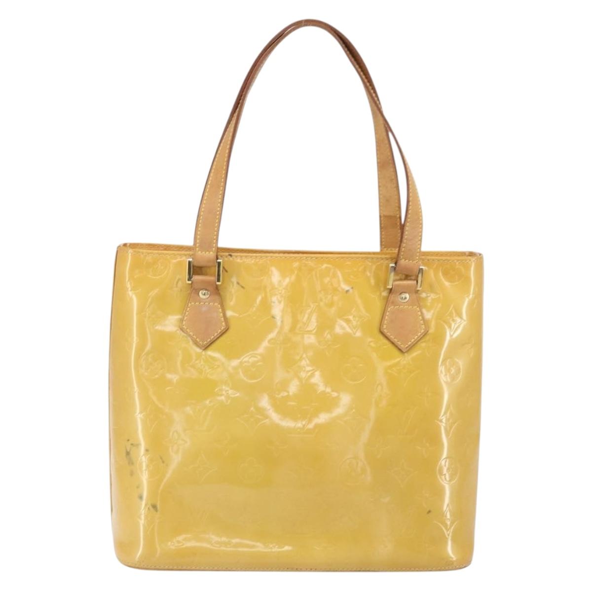 LOUIS VUITTON Monogram Vernis Houston Hand Bag Beige M91004 LV Auth hk3455