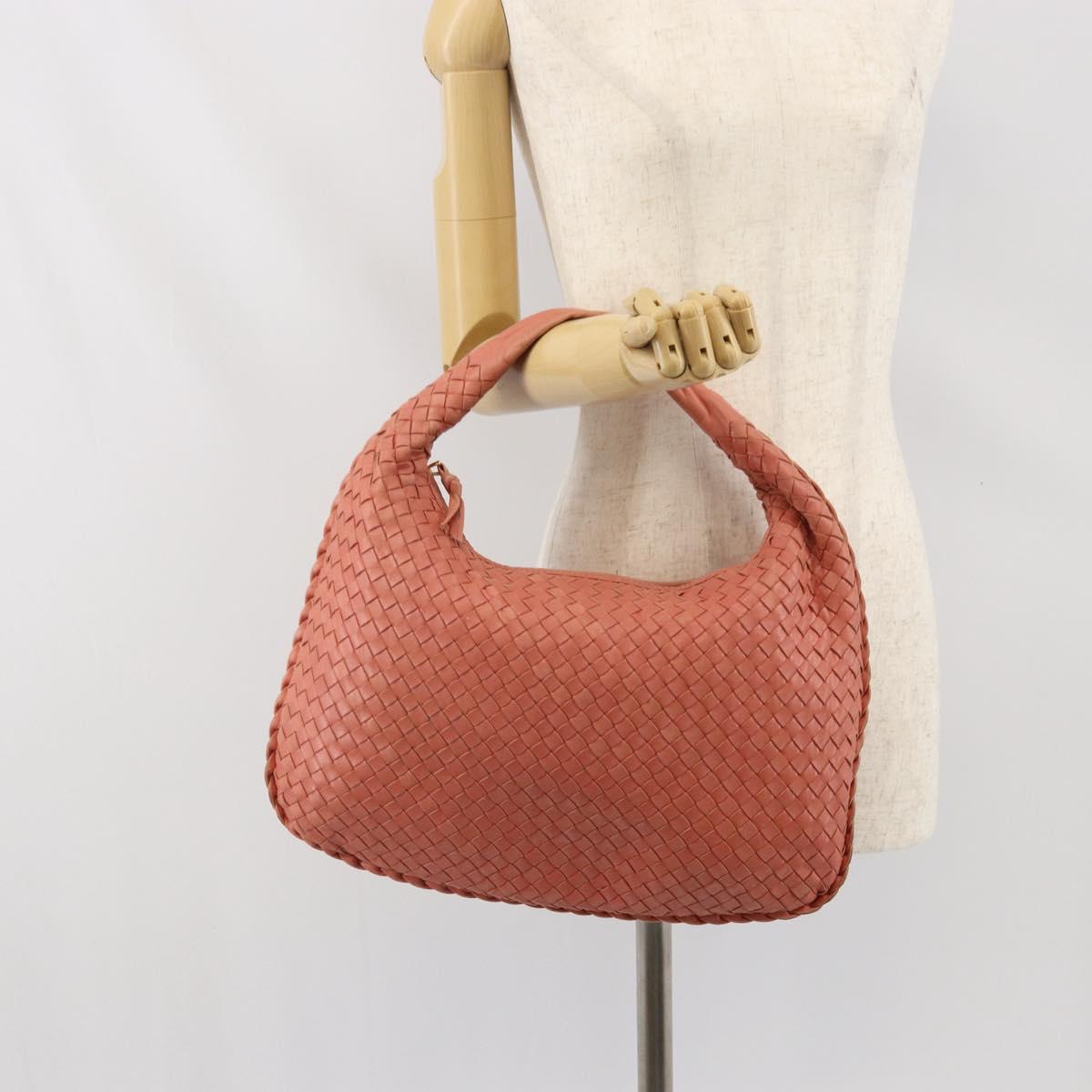 BOTTEGA VENETA INTRECCIATO Hobo Hand Bag Leather Pink Gold Auth hk3480A