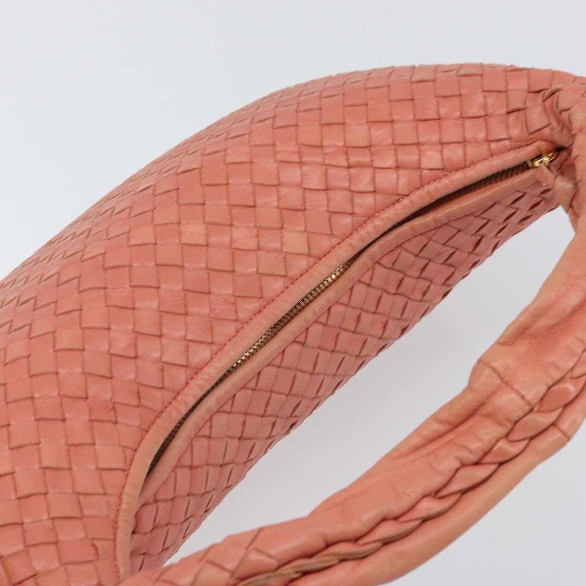 BOTTEGA VENETA INTRECCIATO Hobo Hand Bag Leather Pink Gold Auth hk3480A