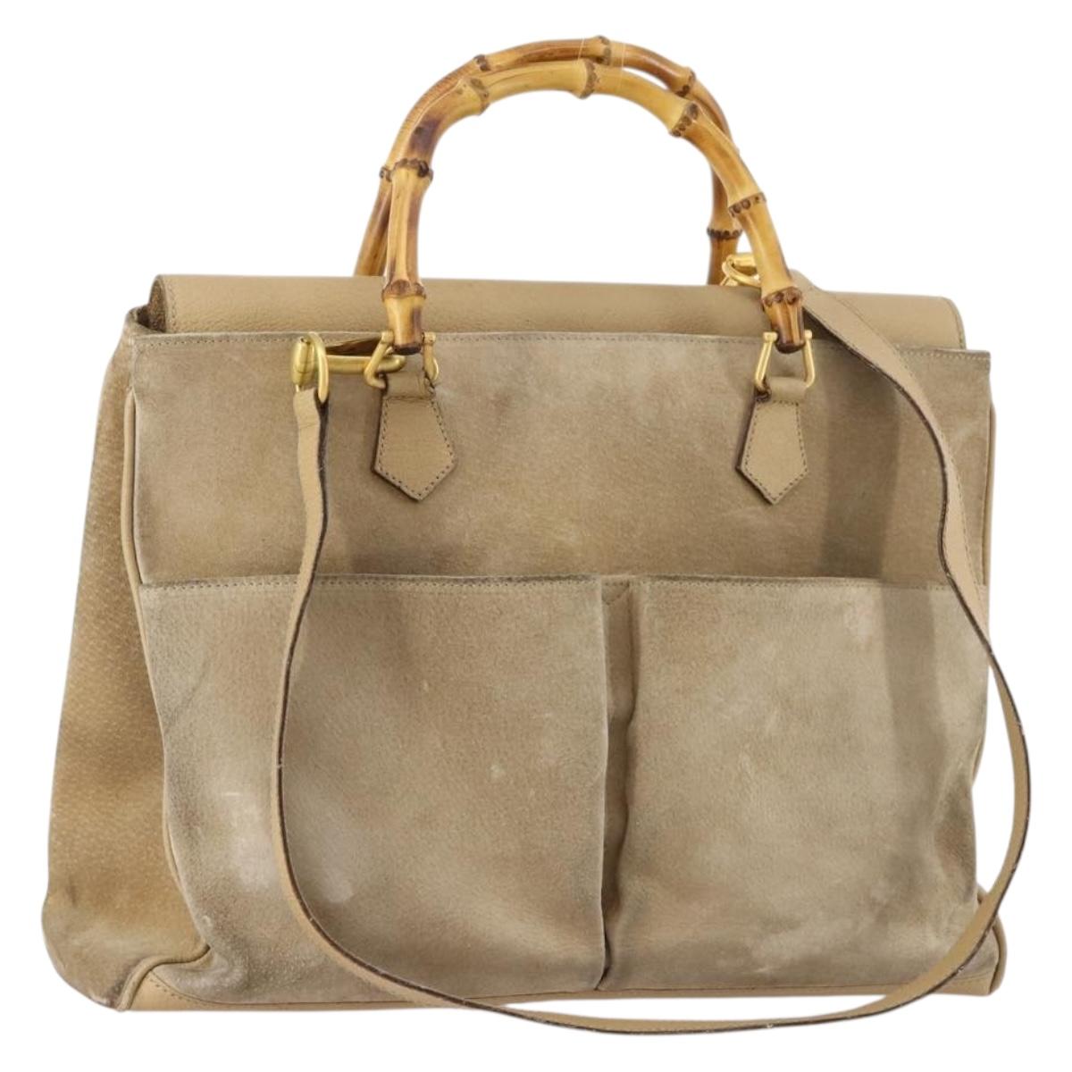 GUCCI Bamboo Tote Bag Suede 2way Beige Gold 002 123 0322 Auth hk3487