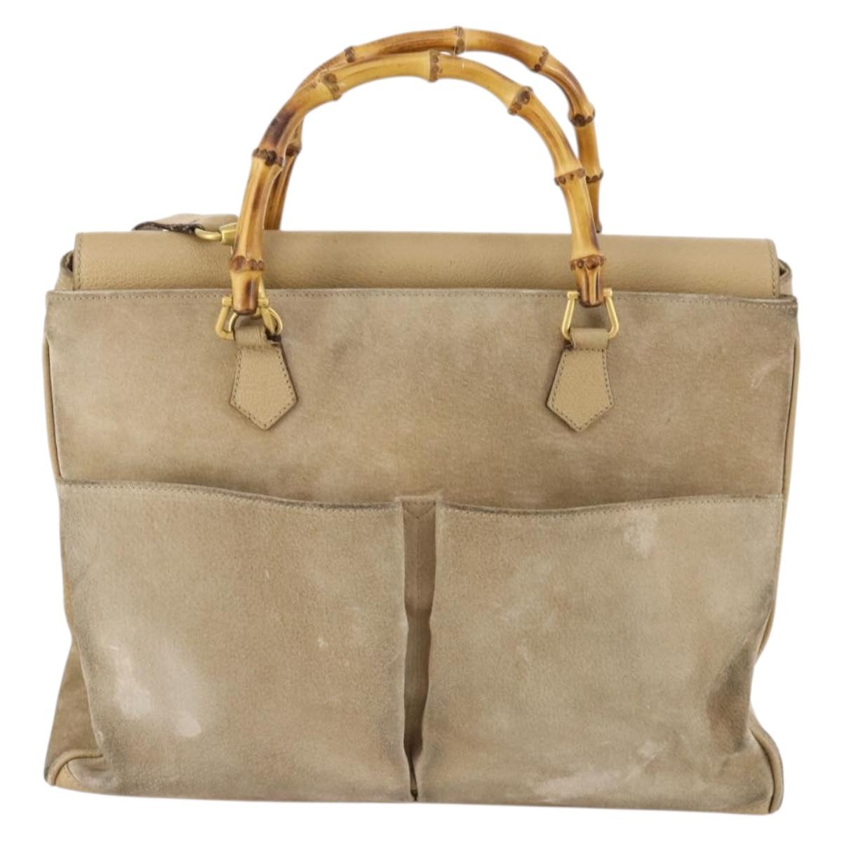 GUCCI Bamboo Tote Bag Suede 2way Beige Gold 002 123 0322 Auth hk3487