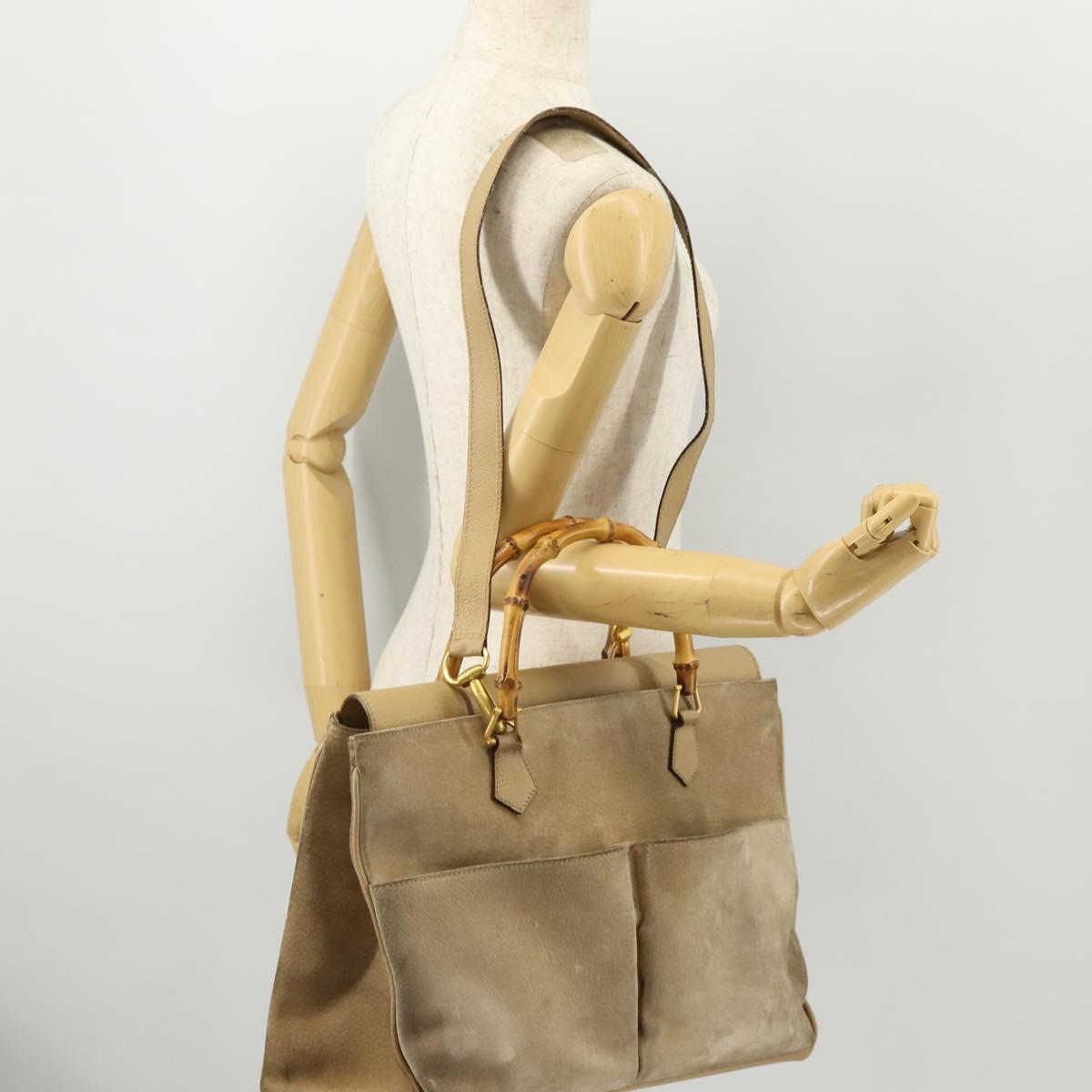 GUCCI Bamboo Tote Bag Suede 2way Beige Gold 002 123 0322 Auth hk3487
