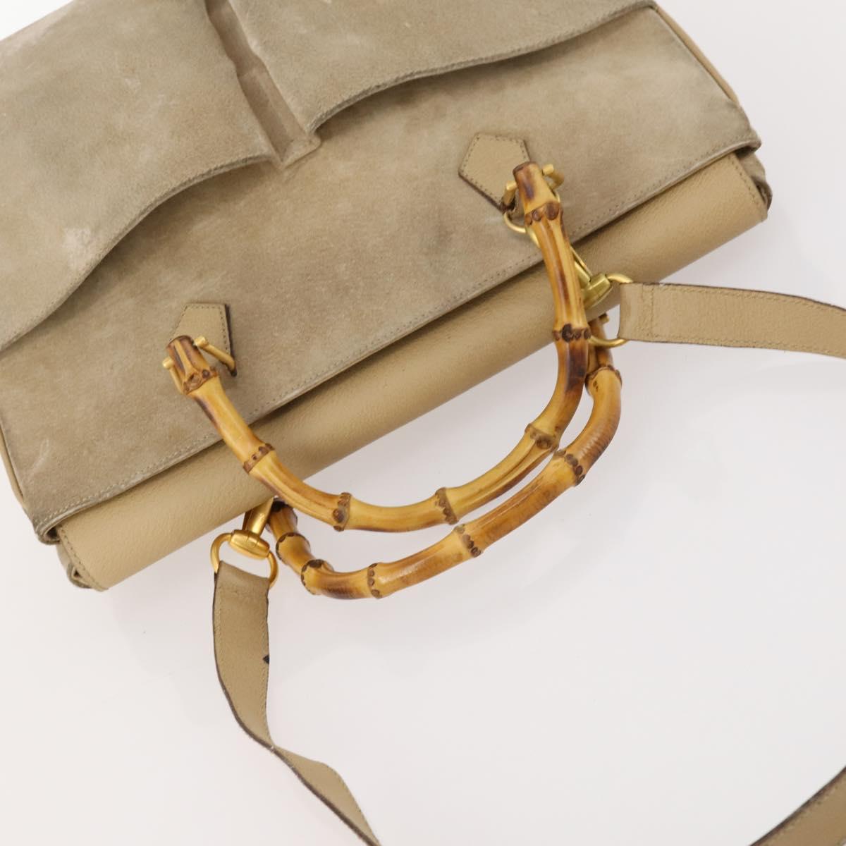 GUCCI Bamboo Tote Bag Suede 2way Beige Gold 002 123 0322 Auth hk3487