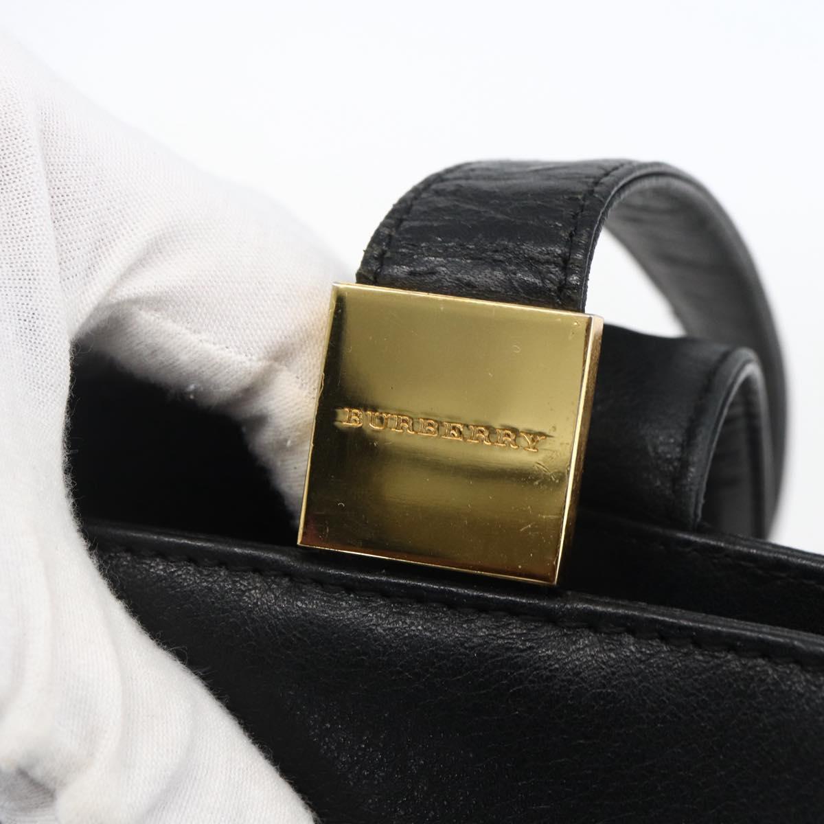 BURBERRY Tote Bag Leather Black Gold Auth hk3488