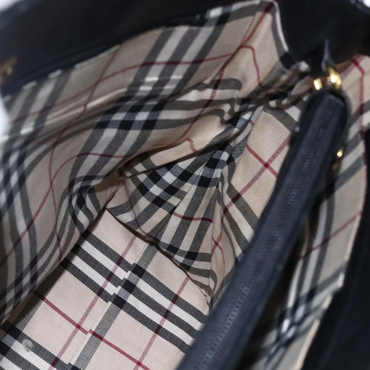 BURBERRY Tote Bag Leather Black Gold Auth hk3488
