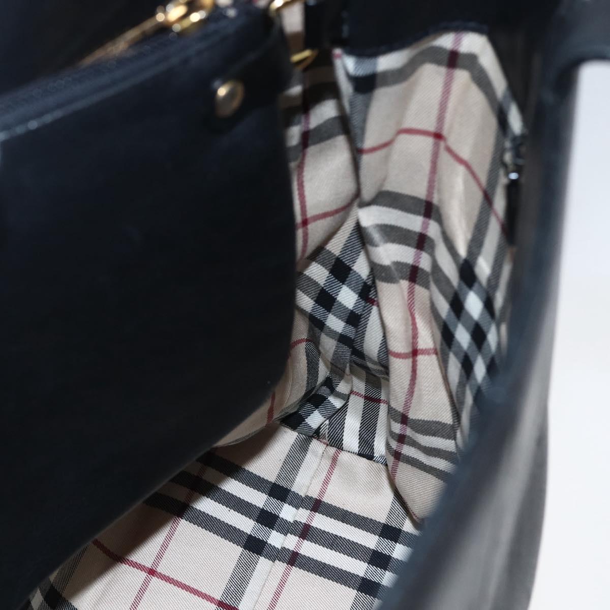 BURBERRY Tote Bag Leather Black Gold Auth hk3488