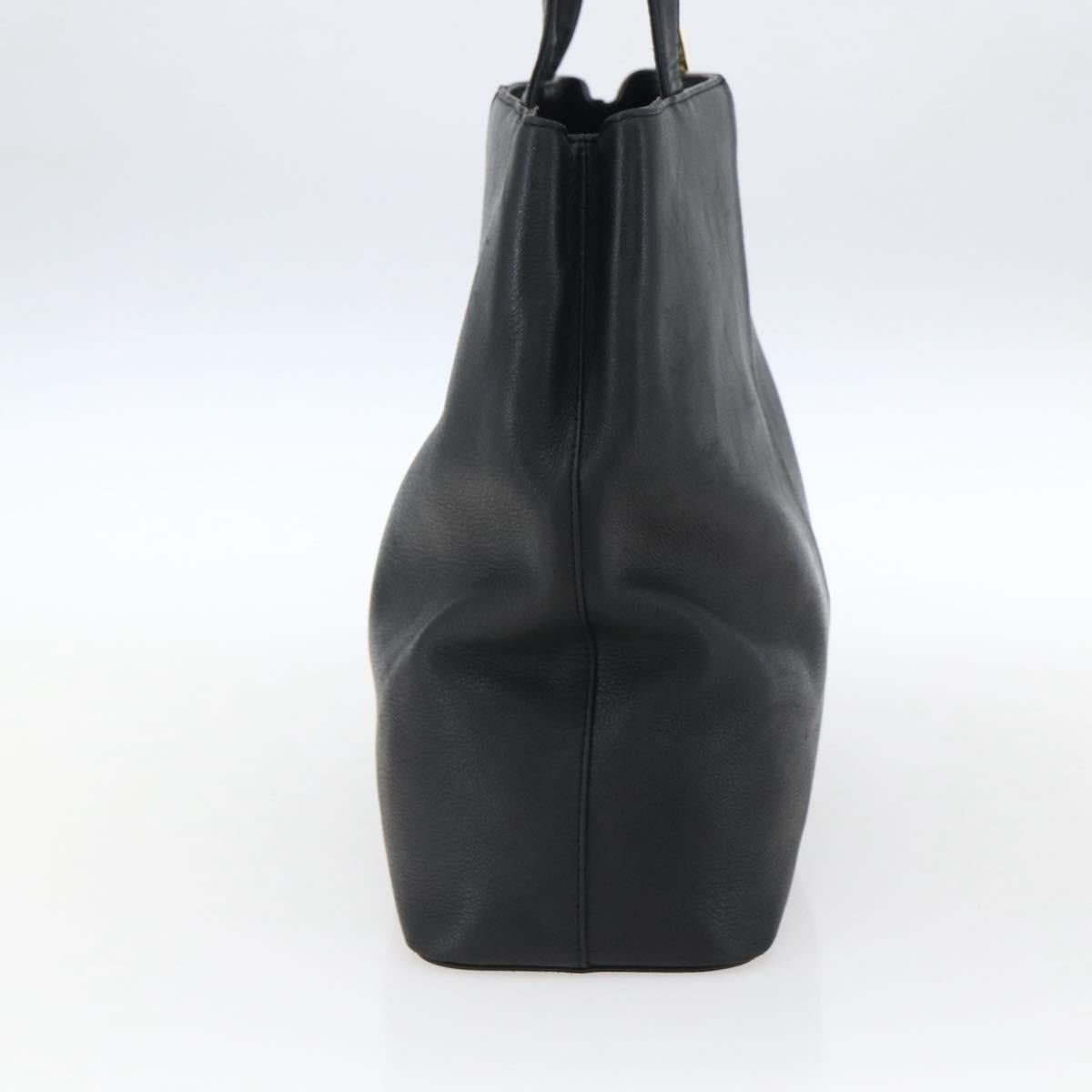 BURBERRY Tote Bag Leather Black Gold Auth hk3488