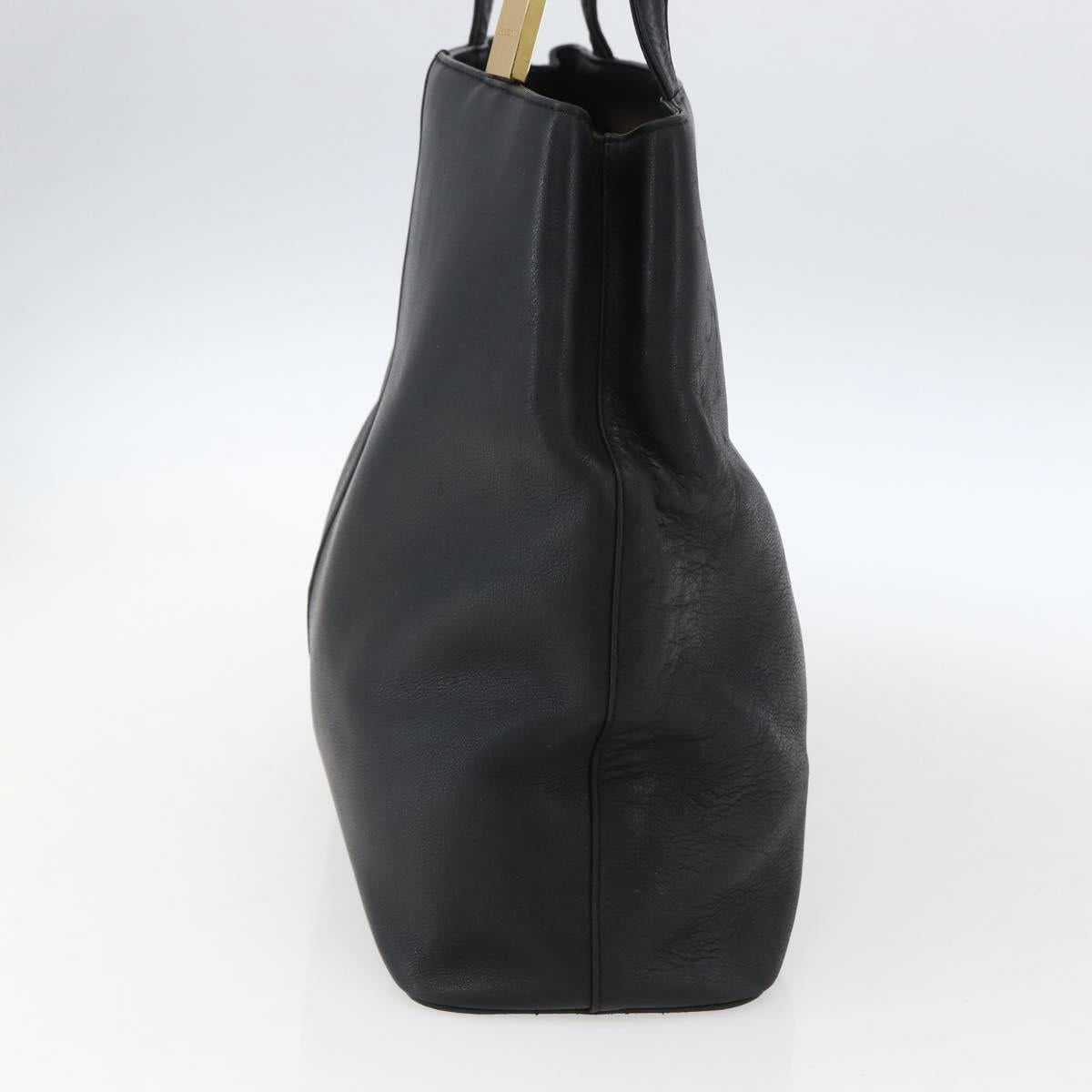 BURBERRY Tote Bag Leather Black Gold Auth hk3488