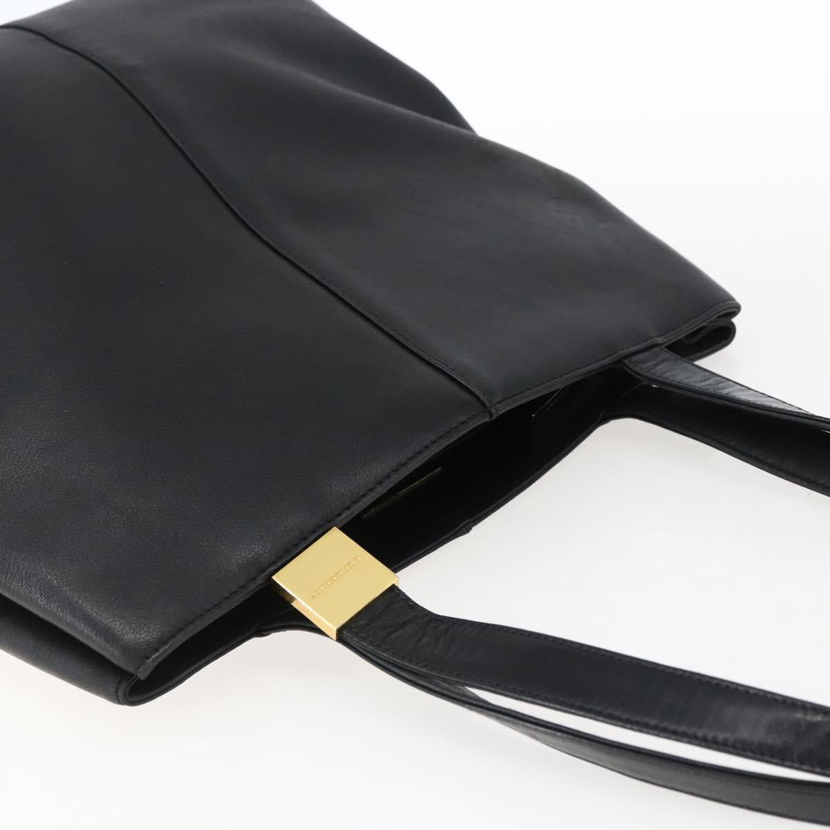 BURBERRY Tote Bag Leather Black Gold Auth hk3488