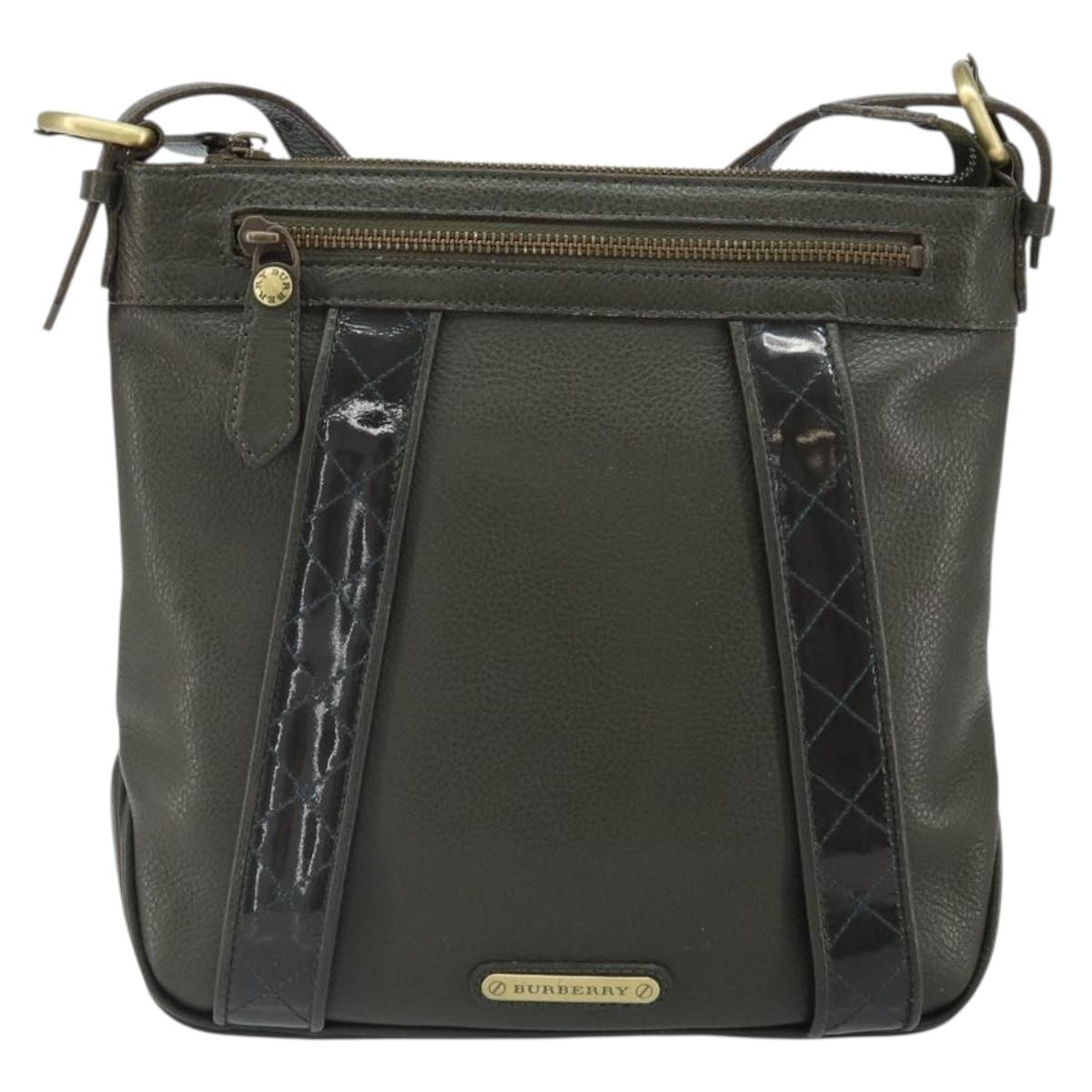 BURBERRY Shoulder Bag Leather Khaki Gold Auth hk3489
