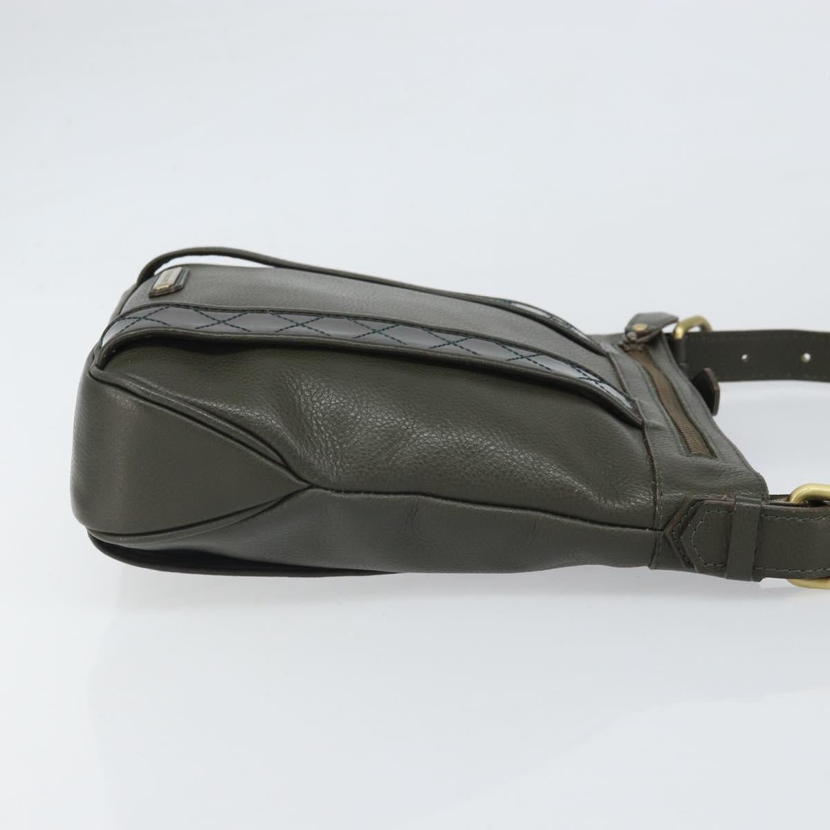 BURBERRY Shoulder Bag Leather Khaki Gold Auth hk3489