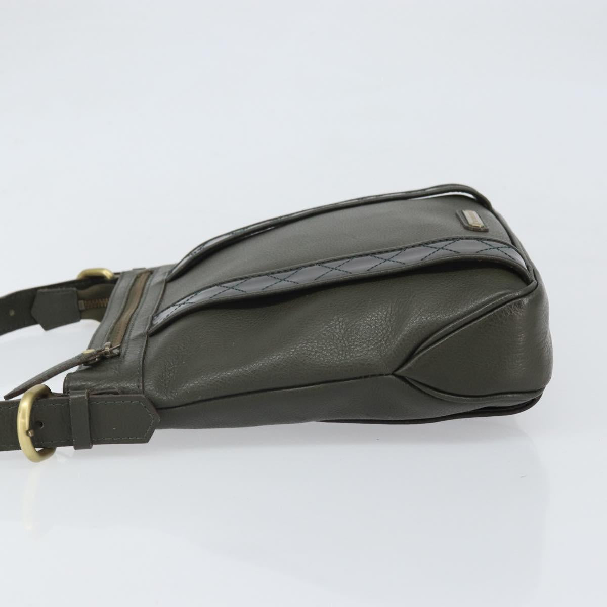 BURBERRY Shoulder Bag Leather Khaki Gold Auth hk3489