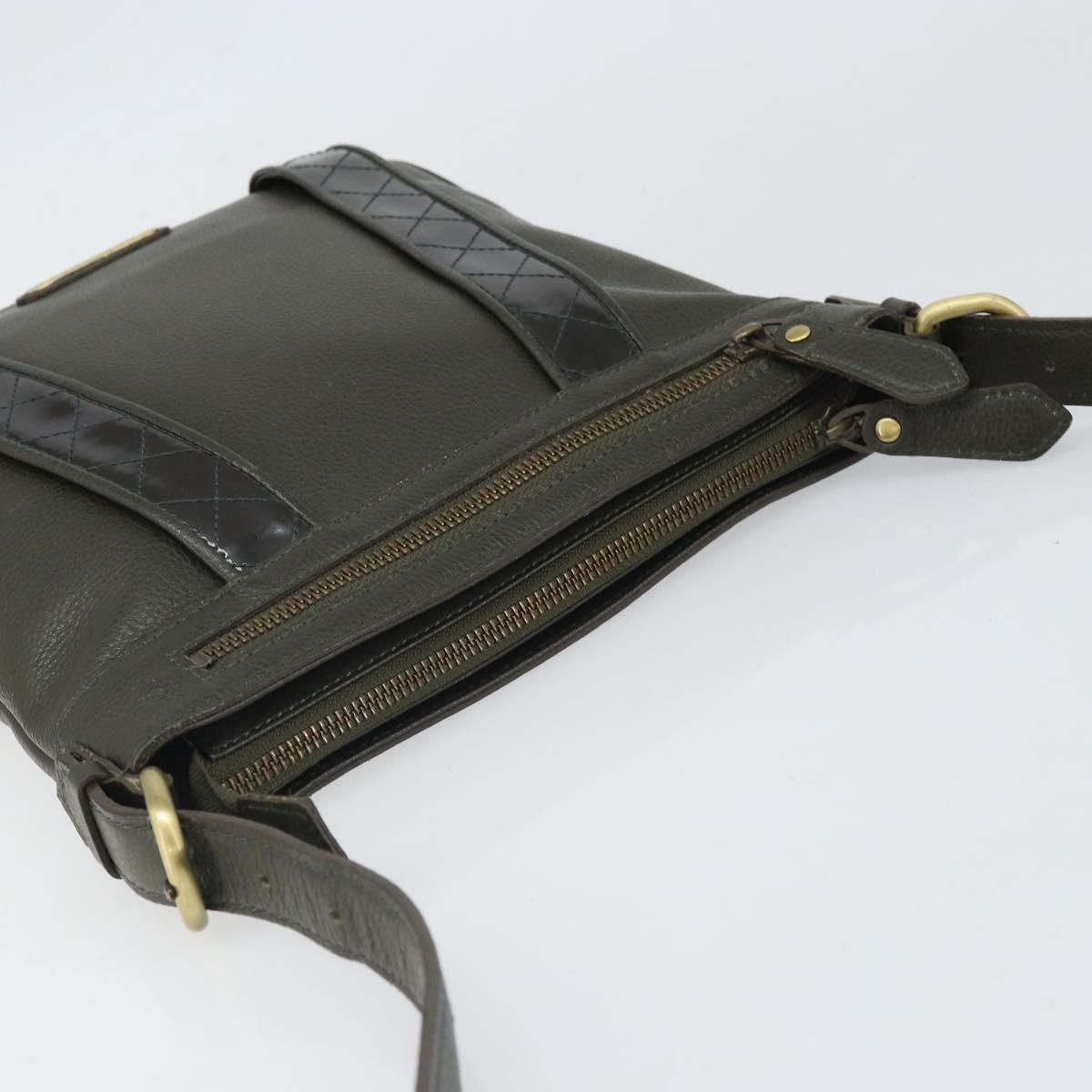 BURBERRY Shoulder Bag Leather Khaki Gold Auth hk3489