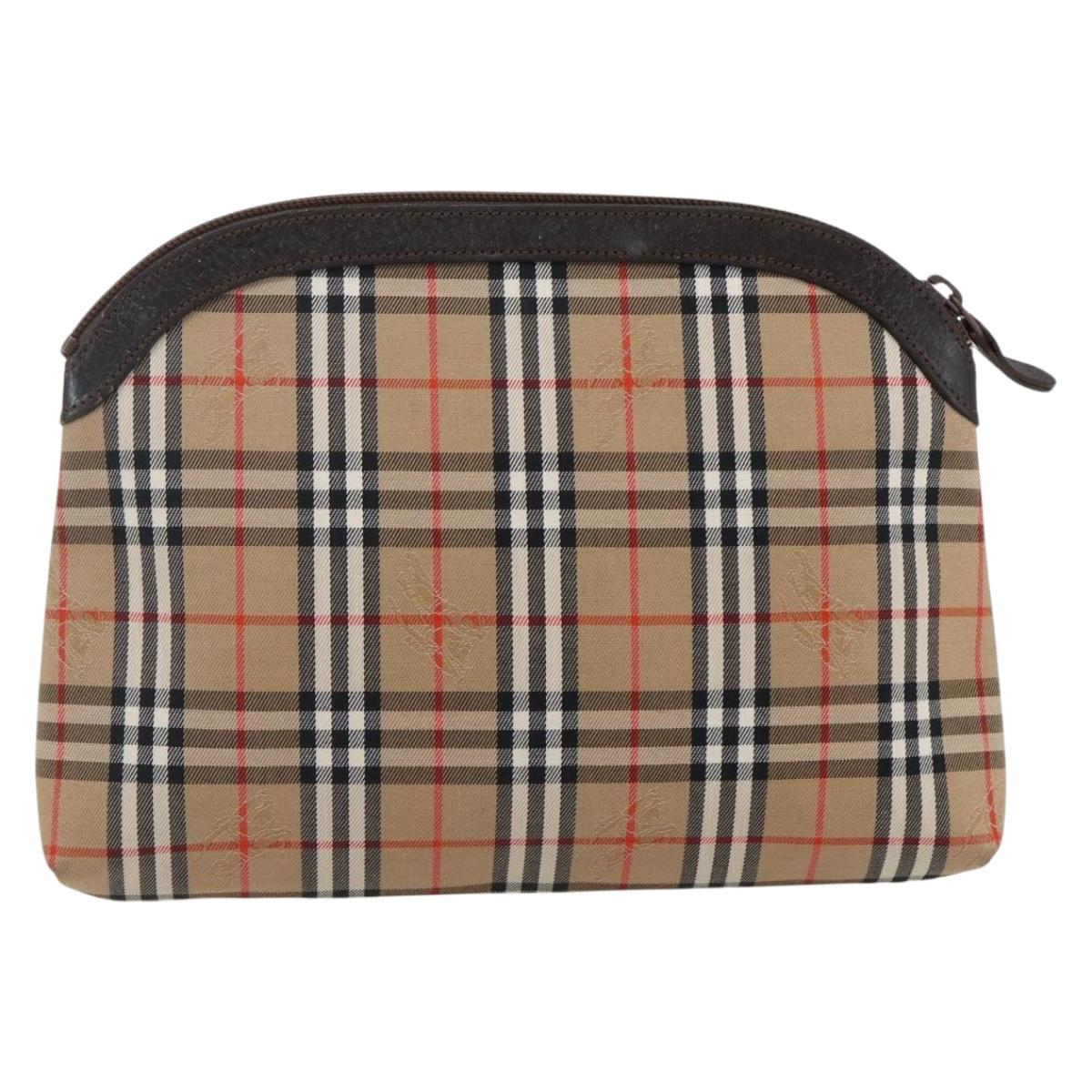 Burberrys Nova Check Pouch Canvas Beige Auth hk3493
