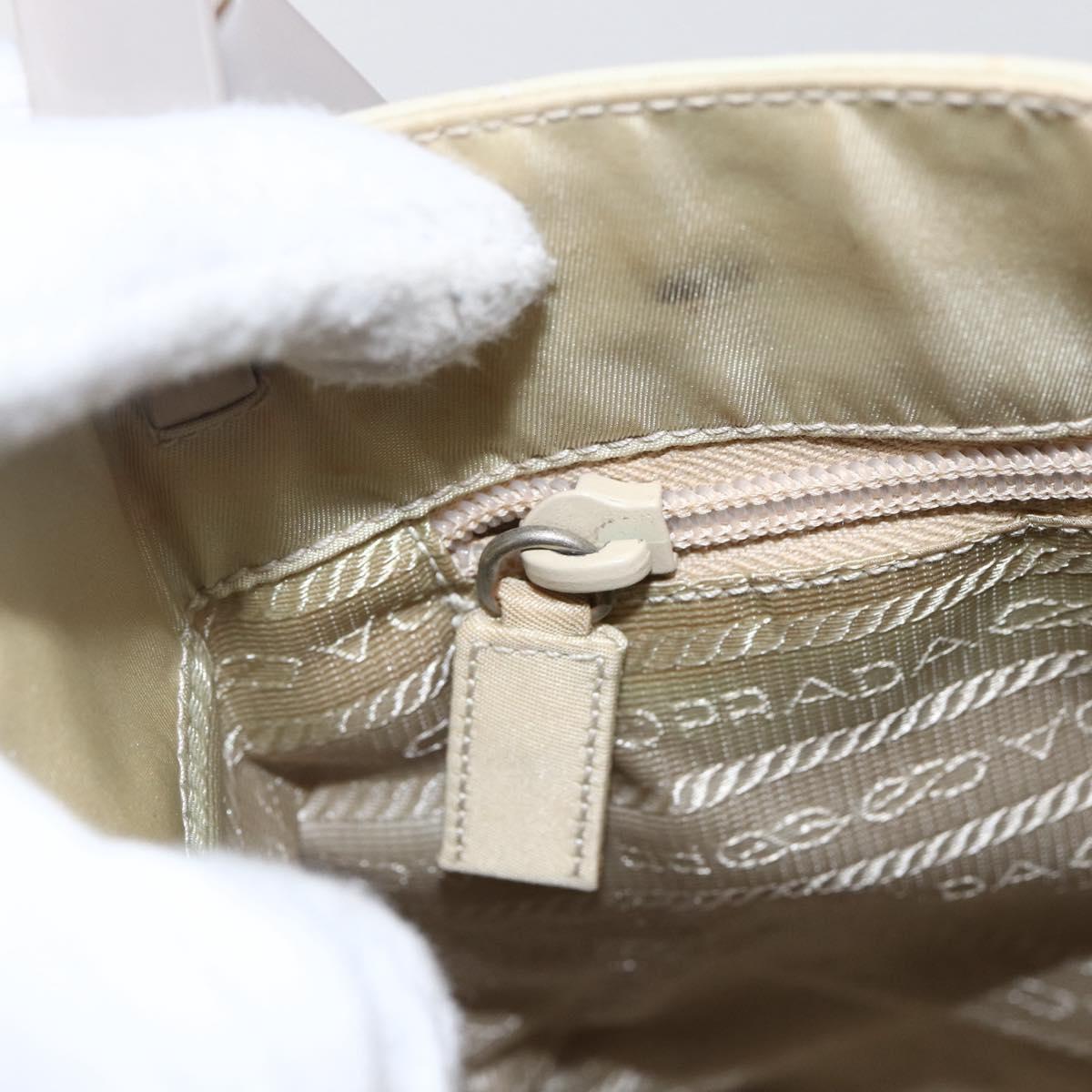 PRADA Tote Bag Nylon Beige Silver Auth hk3495