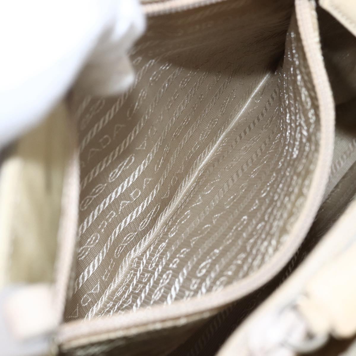 PRADA Tote Bag Nylon Beige Silver Auth hk3495
