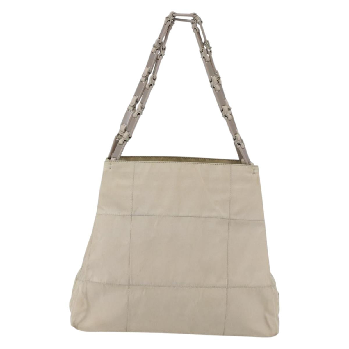 PRADA Tote Bag Nylon Beige Silver Auth hk3495