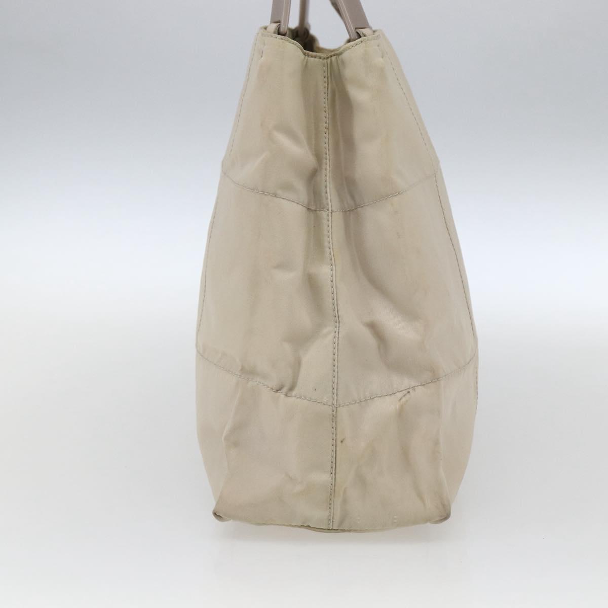PRADA Tote Bag Nylon Beige Silver Auth hk3495