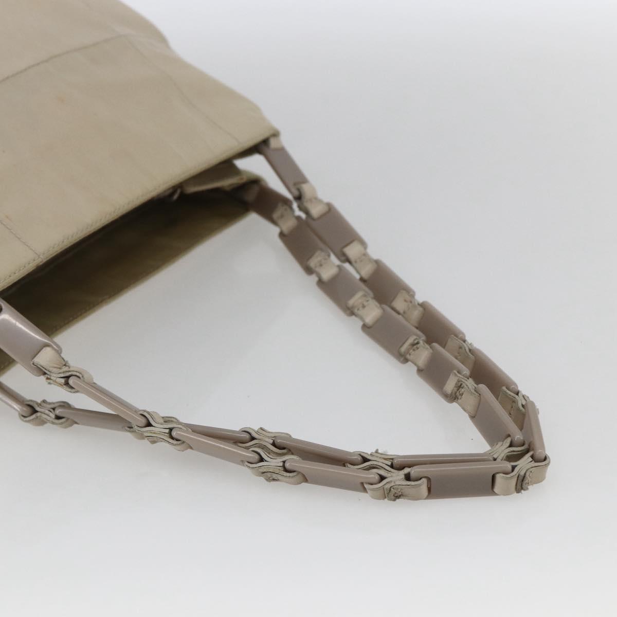 PRADA Tote Bag Nylon Beige Silver Auth hk3495