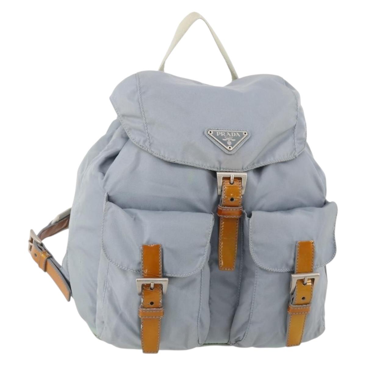 PRADA Backpack Nylon Light Blue Silver Auth hk3498A