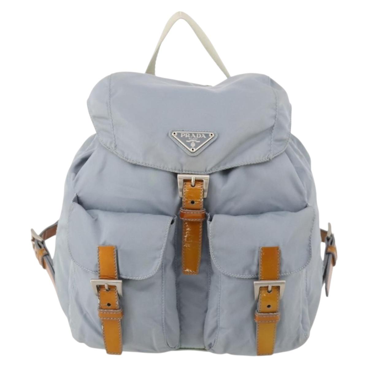 PRADA Backpack Nylon Light Blue Silver Auth hk3498A