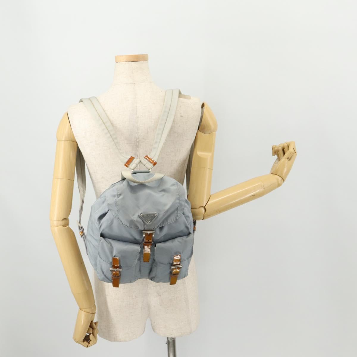 PRADA Backpack Nylon Light Blue Silver Auth hk3498A